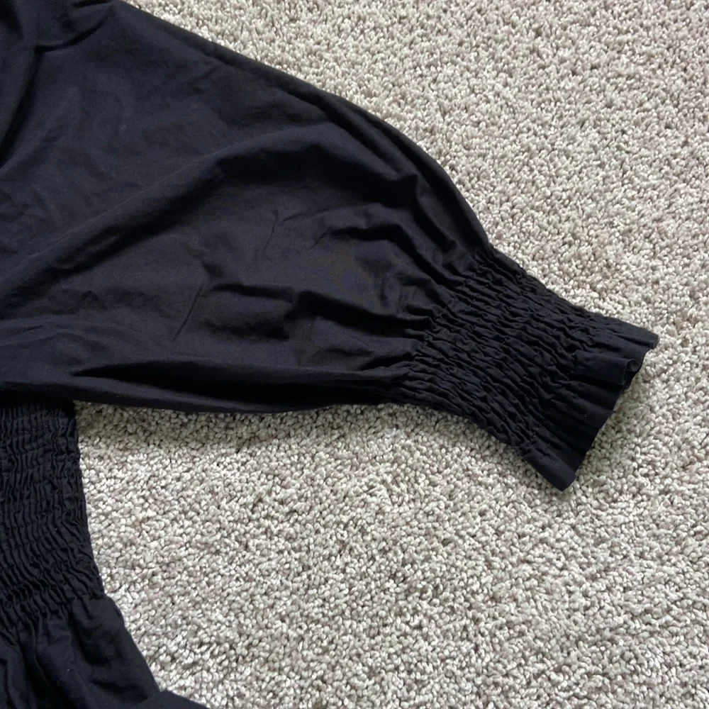 Zara • Black Balloon Sleeves Smocked Peplum Top
